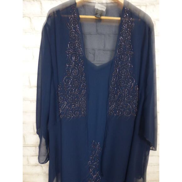 $199 Catherine's Navy Blue Masquerade Beaded Dress & Jacket Set 28W NEW - Picture 9 of 14